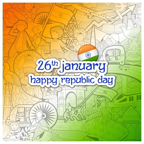 Bandera tricolor con bandera india para el 26 de enero Happy Republic Day of India — Vector de stock