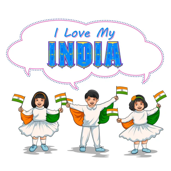 Ragazzo indiano che tiene bandiera dell'India con orgoglio — Vettoriale Stock