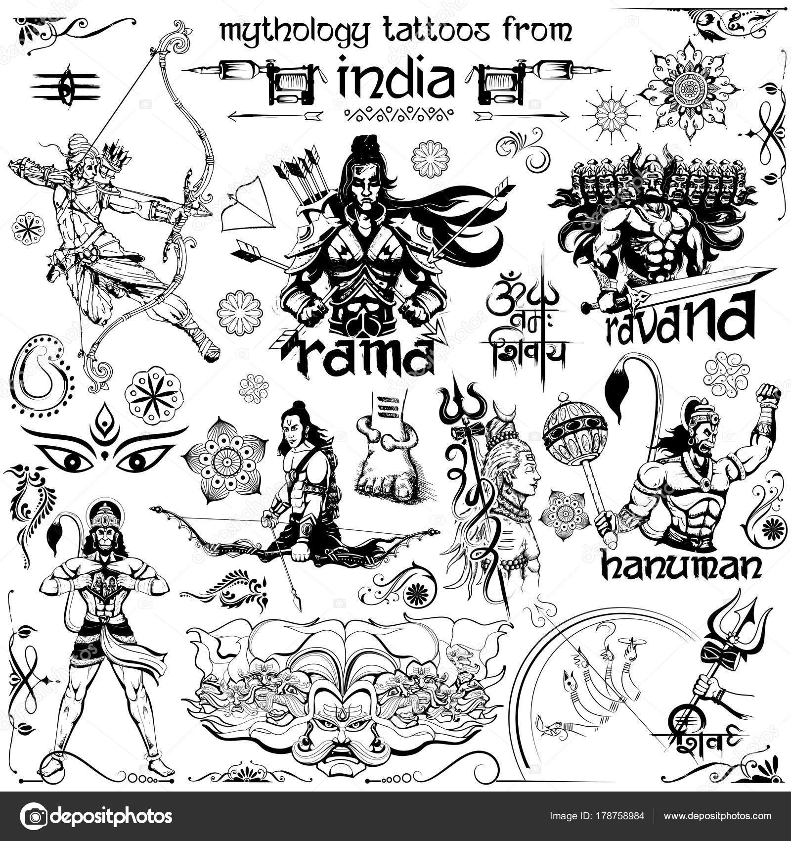 Tattoo art design of Lord Rama, Ravana and Hanuman collection Stock Vector Image by ©vectomart #178758984 Tattoo art design of Lord Rama, Ravana and Hanuman collection Stock Vector Image by ©vectomart #178758984