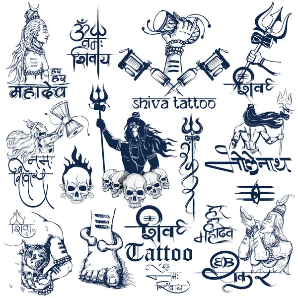 Diseño de arte del tatuaje de la colección Lord Shiva — Vector de stock