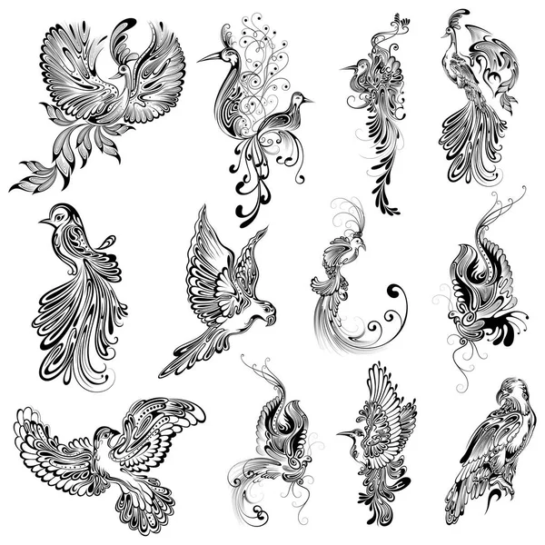 Tattoo art design della collezione Bird — Vettoriale Stock