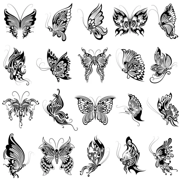 Diseño de arte del tatuaje de la colección Butterfly — Archivo Imágenes Vectoriales