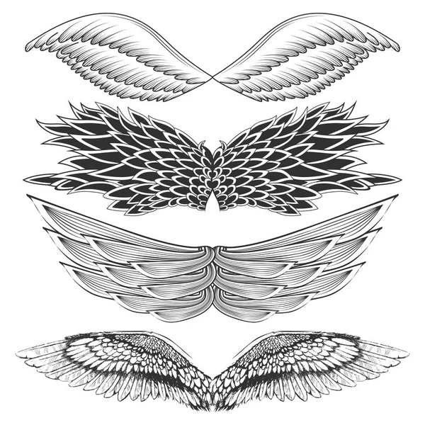 Diseño de arte del tatuaje de ala gótica diferente — Vector de stock