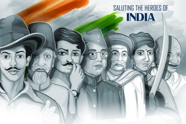 Tricolor India background with Nation Hero and Freedom Fighter for Independence Day clipart