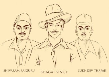 Ulus kahraman özgürlük savaşçısı Bhagat Singh, Shivaram Rajguru'nun ve Sukhdev Thapar Hint arka plan