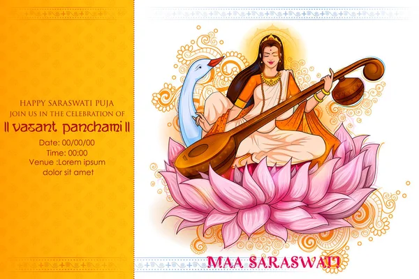 Diosa de la Sabiduría Saraswati para el fondo del festival Vasant Panchami India — Vector de stock