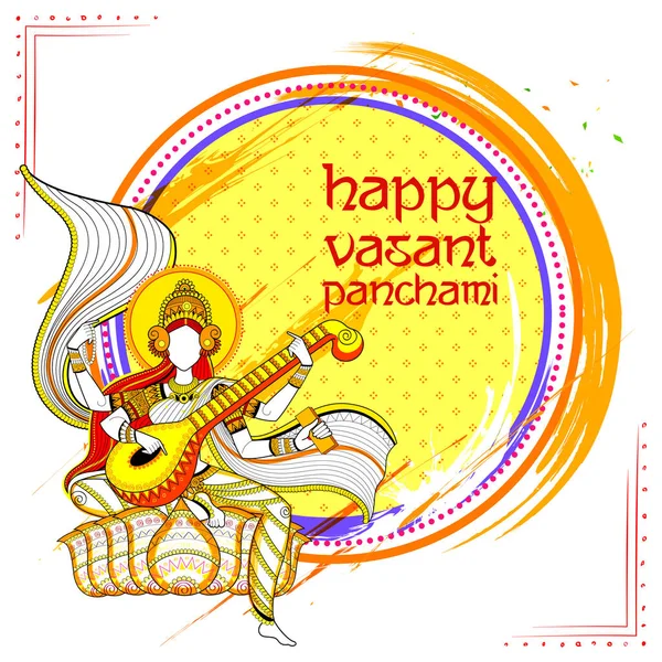 Богиня мудрості Сарасваті для Васан Панчамі Індія фестиваль фону — стоковий вектор
