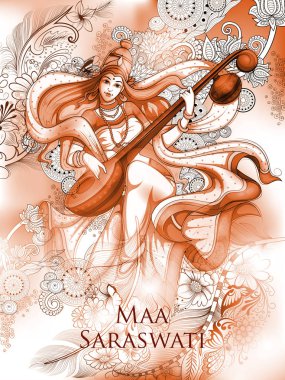 Vasant Panchami Hindistan festivali için Bilgelik Tanrıçası Saraswati