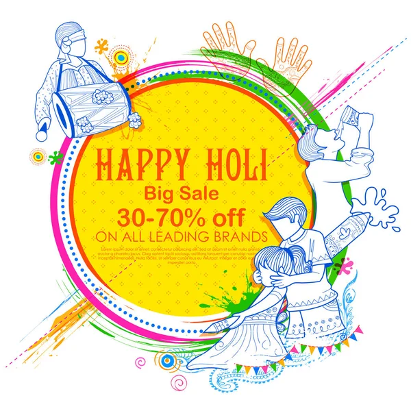 Feliz Holi Publicidad Fondo promocional para la celebración del Festival de los Colores saludos — Vector de stock