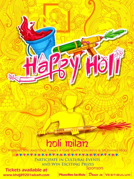 Feliz Holi Doodle Antecedentes para la celebración del Festival de los Colores saludos — Vector de stock