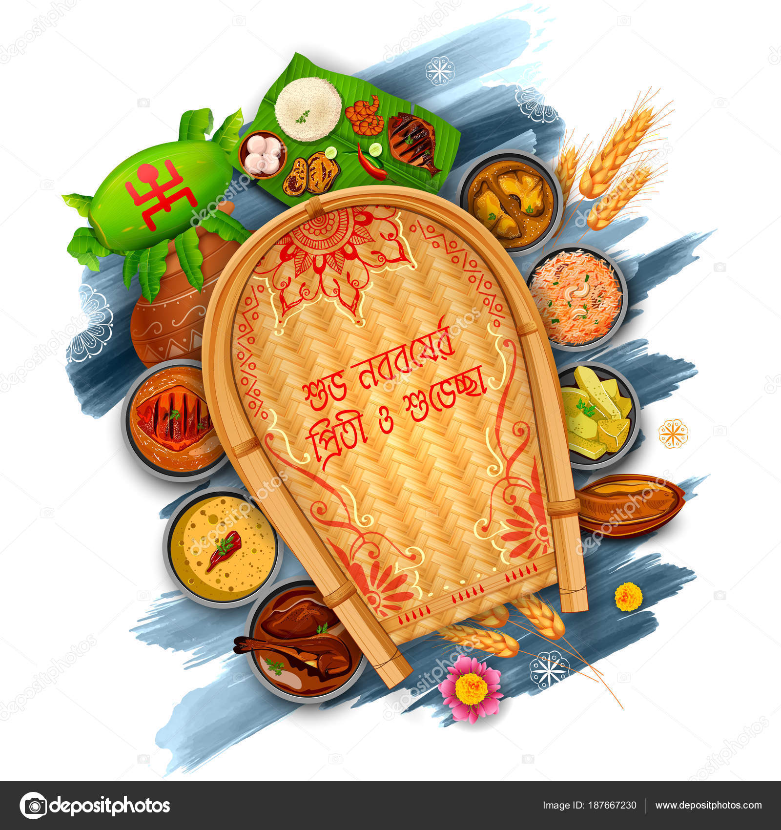 Greeting background with Bengali text Subho Nababarsha Antarik