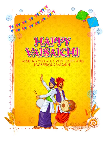 Happy Vaisakhi Punjabi spring harvest festival of Sikh celebration background — Stock Vector