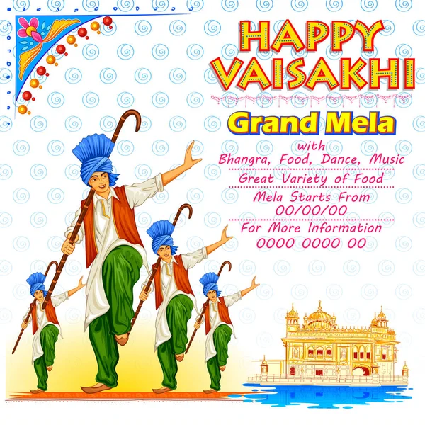 Feliz festival de cosecha de primavera Vaisakhi Punjabi de fondo celebración Sikh — Vector de stock