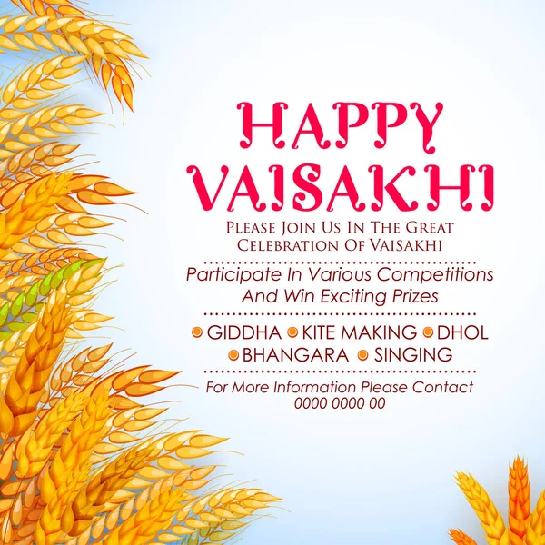 Happy Vaisakhi Punjabi fête de la récolte de printemps de fond de célébration sikhe — Image vectorielle
