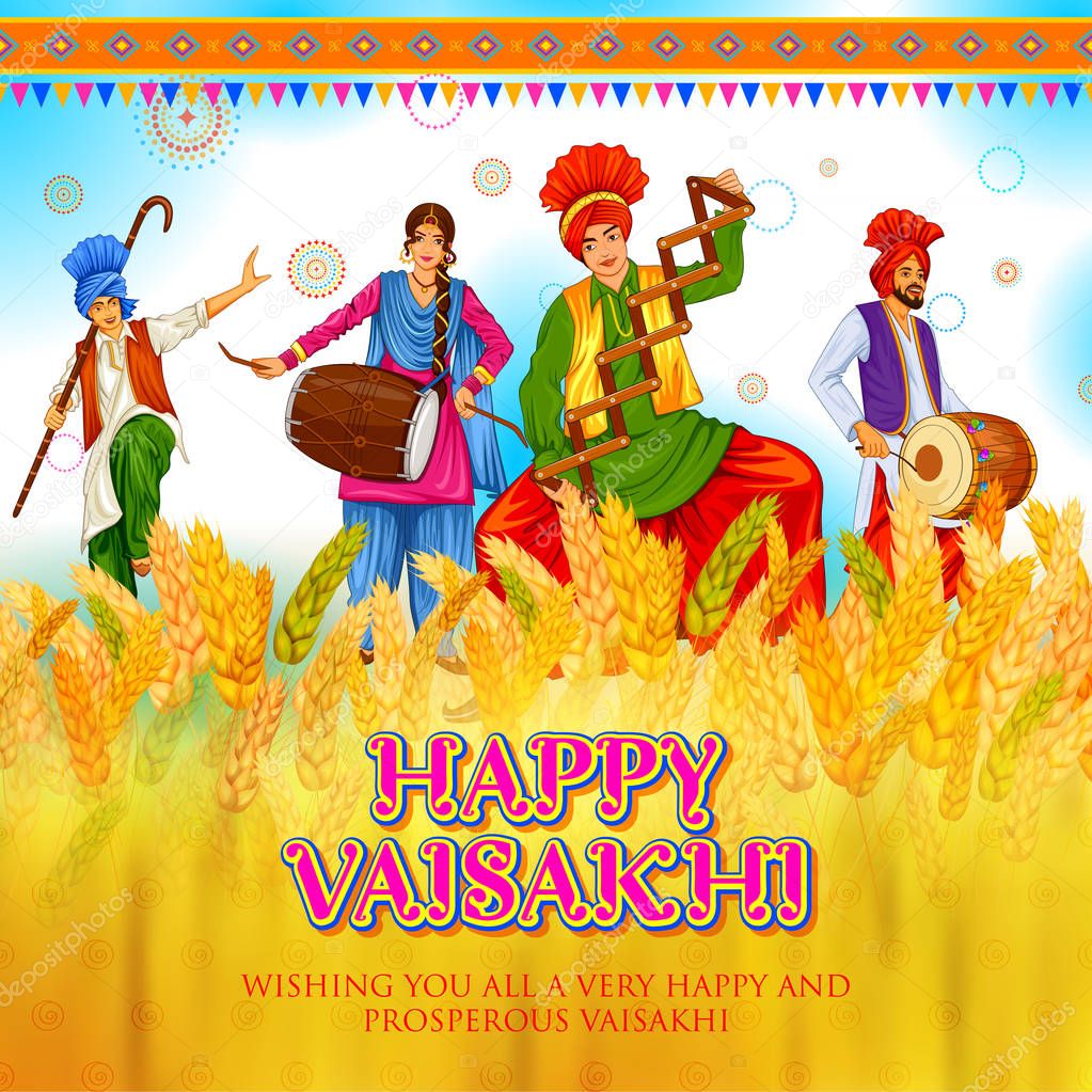 Happy Vaisakhi Punjabi spring harvest festival of Sikh celebration background