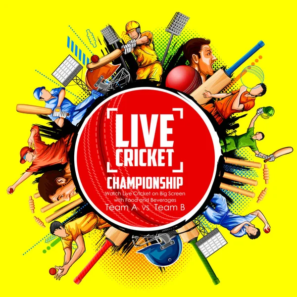 Schlagmann und Kegler spielen Cricket-Meisterschaftssport — Stockvektor