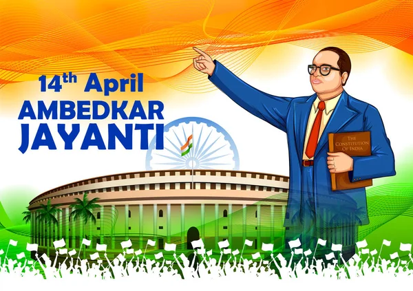 Dr Bhimrao Ramji Ambedkar z konstytucją Indii dla Ambedkar Jayanti 14 kwietnia — Wektor stockowy