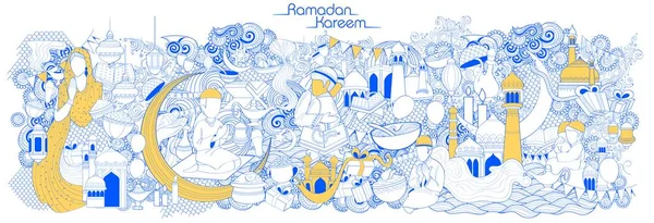 Eid Mubarak Happy Eid sfondo per la festa religiosa islamica nel mese santo di Ramazan — Vettoriale Stock