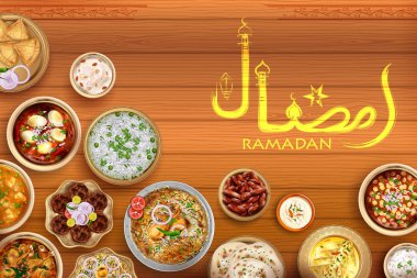 Ramazan Kareem cömert Ramazan selamlar Arapça olarak serbest grand yemek ile Islam dini festival bayram için tebrik Iftar daveti