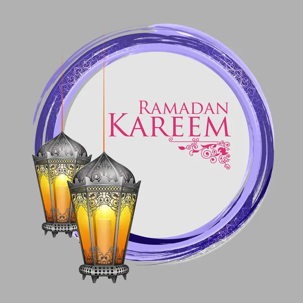 Ραμαζάνι Kareem Γενναιόδωρος Ραμαζάνι χαιρετισμούς για το Ισλάμ θρησκευτικό φεστιβάλ Eid με φωτισμένη λάμπα — Διανυσματικό Αρχείο