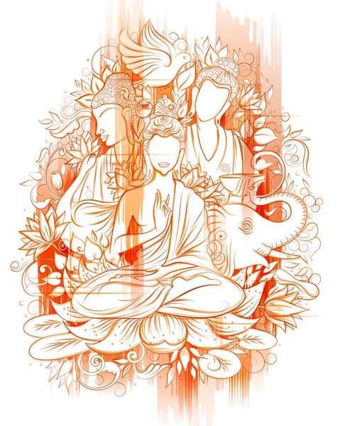 Seigneur Bouddha en méditation pour la fête bouddhiste de Bouddha heureux Purnima Vesak — Image vectorielle