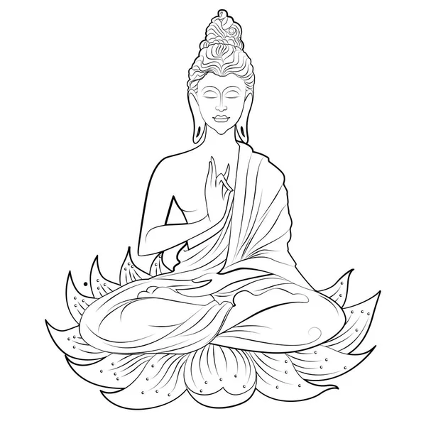 Buda Senhor em meditação para o festival budista de Buda Feliz Purnima Vesak — Vetor de Stock