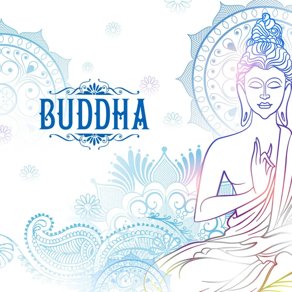 Buddha Signore in meditazione per la festa buddista di Buddha Felice Purnima Vesak — Vettoriale Stock