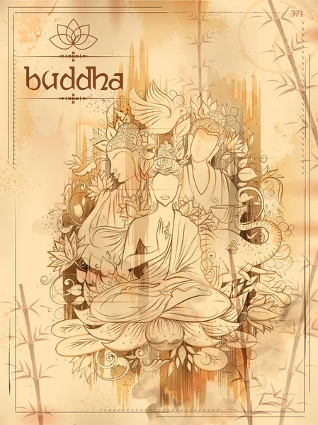Lord Buddha v meditaci pro buddhistický festival Happy Buddha Purnima Vesak — Stockový vektor