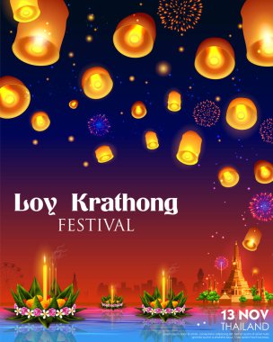Loy Krathong Siyam Işık Festivali Tayland 'ın geleneksel kutlaması
