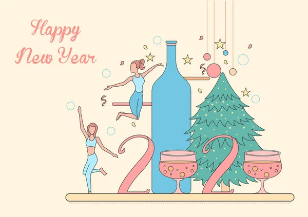 Les gens qui célèbrent Joyeux Noël et Bonne Année 2020 sur fond de vacances — Image vectorielle