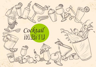 Otel veya restoranın menü arkaplan tasarımı için farklı türde Kokteyl şablonu