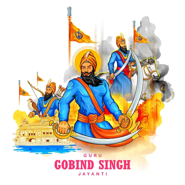 Szczęśliwy Festiwal Guru Gobind Singh Jayanti Sikh celebracja tła — Wektor stockowy