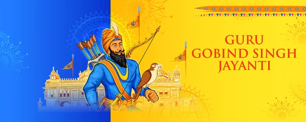 Happy Guru Gobind Singh Jayanti festival pour fond de célébration sikhe — Image vectorielle