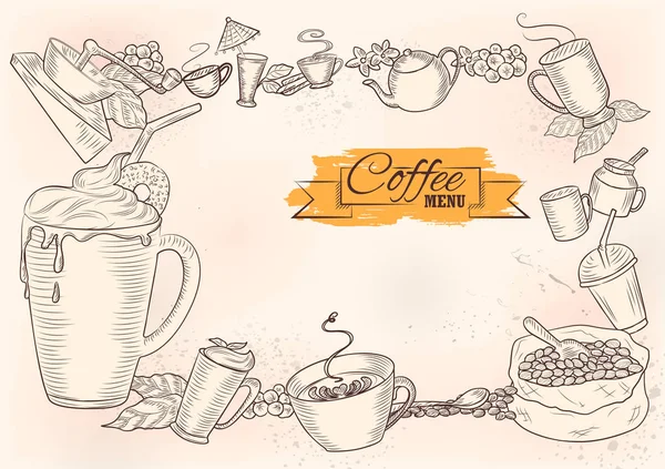 Modèle de différents types de café pour la conception de fond de menu de l'hôtel ou du restaurant — Image vectorielle