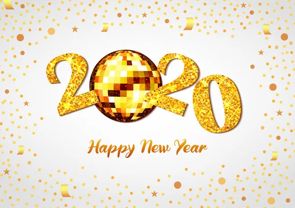 Fundo brilhante abstrato para feliz ano novo 2020 saudação disco festa festa banner template — Vetor de Stock