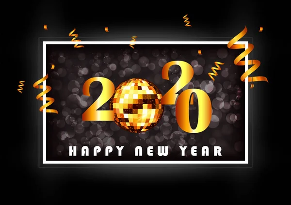 Fondo brillante abstracto para feliz año nuevo 2020 saludo fiesta disco banner de celebración plantilla — Archivo Imágenes Vectoriales