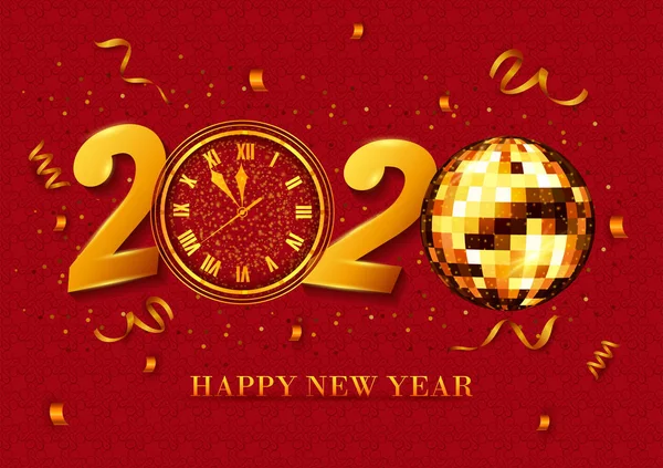 Fondo brillante abstracto para feliz año nuevo 2020 saludo fiesta disco banner de celebración plantilla — Vector de stock