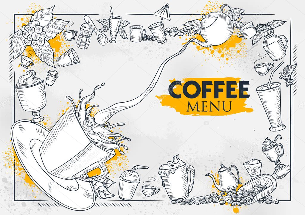 Template of different types of Coffee for menu background design of Hotel or restaurant