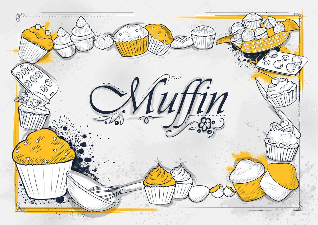 Template of different types of Muffin for menu background design of Hotel or restaurant