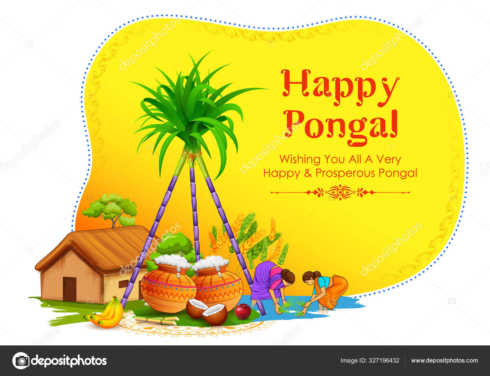 Happy Pongal Holiday Harvest Festival of Tamil Nadu South India greeting  background Stock Vector Image by ©vectomart #327196432