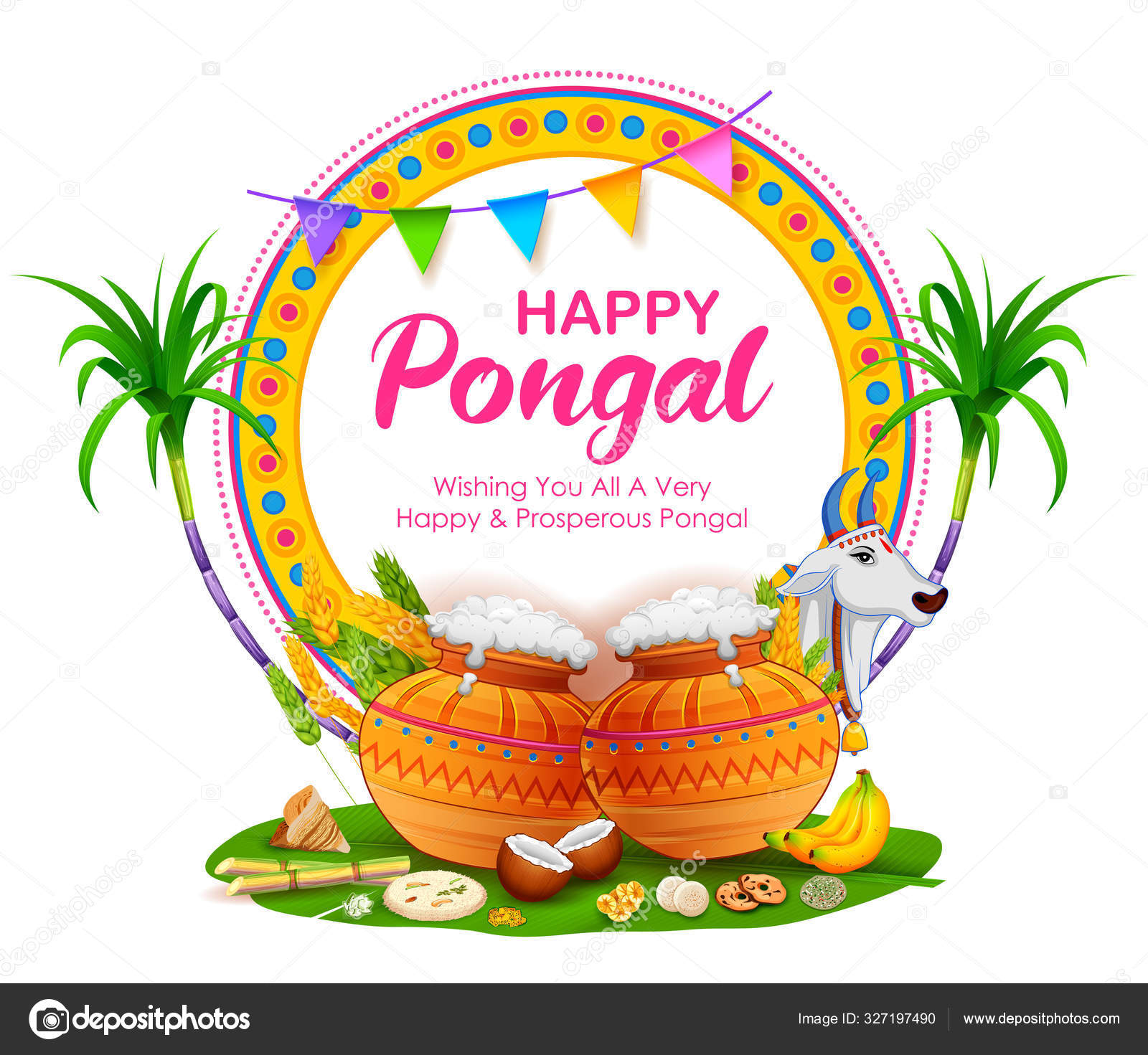 Happy Pongal Holiday Harvest Festival of Tamil Nadu South India