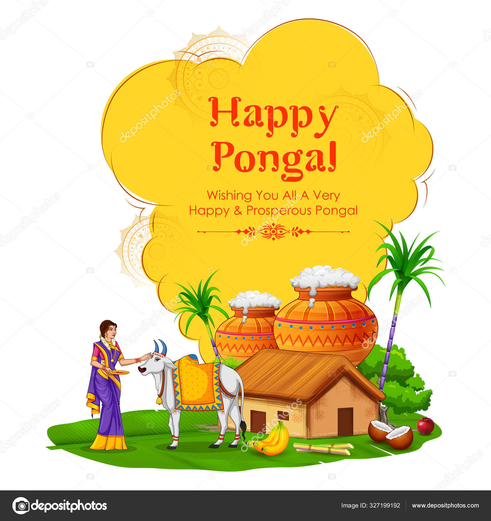 Happy Pongal Holiday Harvest Festival of Tamil Nadu South India