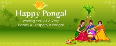 Mutlu Pongal tatil hasat festivali Tamil Nadu Güney arka plan tebrik Hindistan