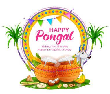 Mutlu Pongal tatil hasat festivali Tamil Nadu Güney arka plan tebrik Hindistan