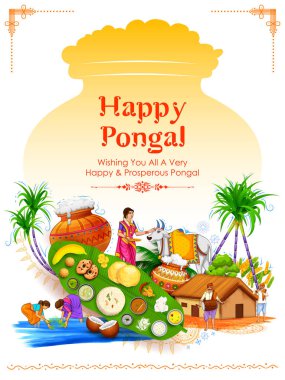 Mutlu Pongal tatil hasat festivali Tamil Nadu Güney arka plan tebrik Hindistan