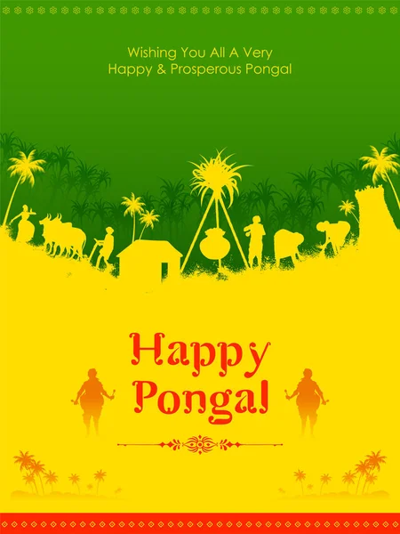 印度泰米尔纳德邦 Pongal 假日丰收节欢迎您的背景 — 图库矢量图片