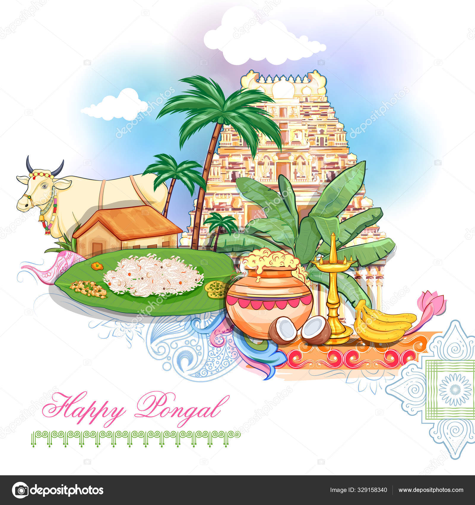 Happy Pongal Holiday Harvest Festival of Tamil Nadu South India