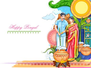 Mutlu Pongal tatil hasat festivali Tamil Nadu Güney arka plan tebrik Hindistan