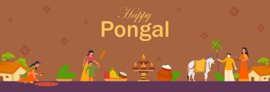 Mutlu Pongal tatil hasat festivali Tamil Nadu Güney arka plan tebrik Hindistan