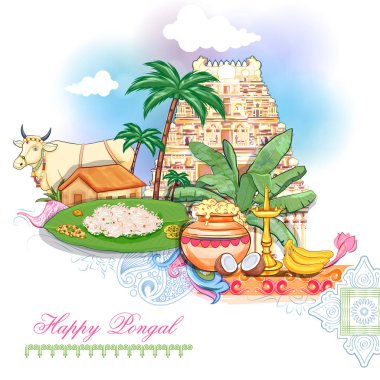 Mutlu Pongal tatil hasat festivali Tamil Nadu Güney arka plan tebrik Hindistan